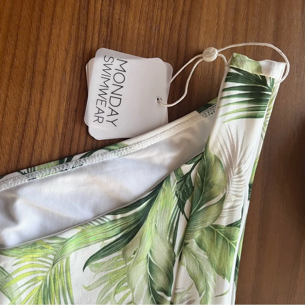 NWT Monday Swimwear Antigua Bottoms Swimsuit Bikini Gold Circle High Cut in Palm